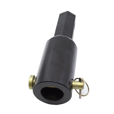 Heavy Duty 2 Inch Round Female To 2 Inch Hex Male Auger Shaft Adapter Bit Converter Bolt Pin Attachment Pro Grade Built Tough Rugged Auger Attachments For Drill Landscaping Excavation And Quick Shaft Conversion, black carbon steel adapter with bolt pin