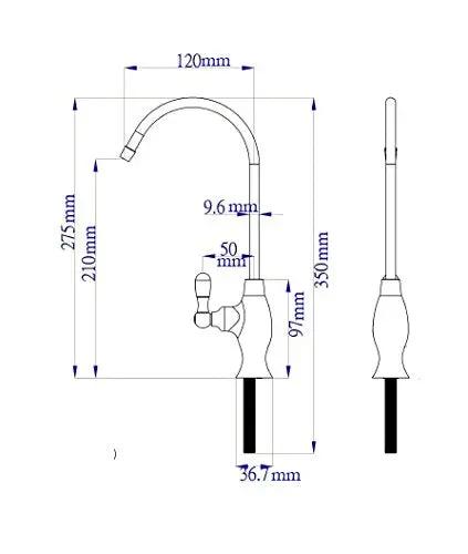 Straight Up Pure Drinking Water Faucet For Reverse Osmosis Brushed Nickel Kitchen Sink Faucet Certified Lead Free dimensions and angles