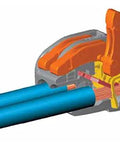 Close-up view of an orange lever connector from the 140 Piece Push In Wire Nuts Assortment, designed for solid stranded copper wiring.