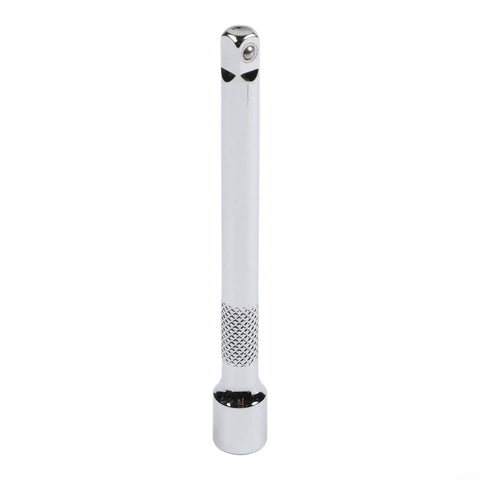 Pro Grade Chrome Vanadium Socket Extension Set With One Quarter Inch, Three Eighths Inch And One Half Inch Wobble Extensions, Spring Loaded Ball Detent, Knurled Grip, Rustproof Auto Mechanic Tool Kit For Offsets And Tight Spots. Chrome vanadium 3/8 inch wobble extension with knurled grip detail.