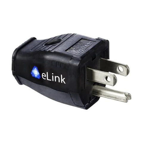 eLink EMF Neutralizer plug-in device, black plastic, three-prong US outlet plug shown.
