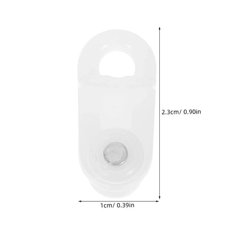 200 Pack Top Shelf Plastic Curtain Track Gliders Featuring Double Wheel Slick Roller Pulleys show front view dimensions and design
