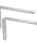 Heavy Duty L Shaped Corner Brackets With Included Fasteners For Floating Wall Shelving Storage Set Of Two stainless steel brackets.