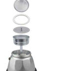 Exploded view of Black Espresso Coffee Maker With Transparent Carafe Brews 1 Or 3 Cups In About 5 Minutes With Auto Shut Off