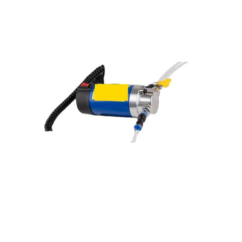 Heavy Duty Portable Oil Transfer Pump 12 Volt Electric Fluid Sucker That Flows 1-4 Liters Per Minute side view with hose connections.