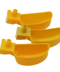 Top Tier Auto Fill Quail Water Cups 12 Pack Yellow Clip On Cage Drinkers, three plastic auto drinker cups, 1.97in by 4.2in sizes.