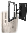 Heavy Duty Hidden Access Panel With Concealed Door Hinge Kit For Tile And Stone bathroom, showcasing open design against marble wall.