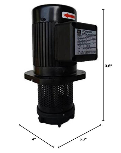 Machine tool coolant circulation pump black vertical pump with mounting flange and perforated intake guard, 9.6 in tall