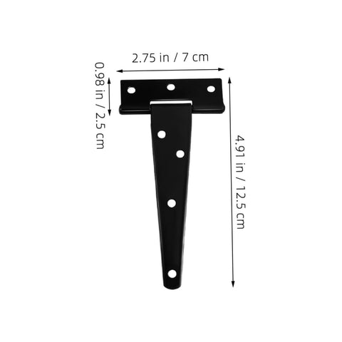 8 Pack 5-Inch Black Painted Galvanized T-Type Tee Hinges For Garage Doors, Cabinets, Gates, shown with dimensions