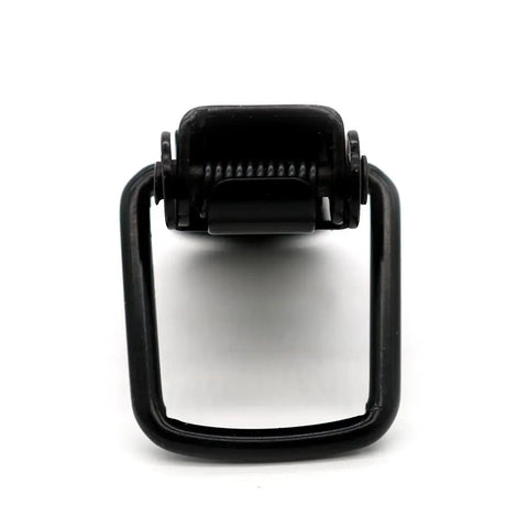 Front view of a 75mm black stainless steel spring-loaded toggle latch from six pack for cabinets and boxes with clip lock hasps.