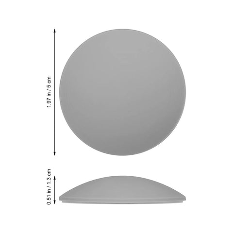 Gray Silicone Door Handle Buffer Guards 4 Pack Self Adhesive Wall Protectors, top and side view with dimensions.