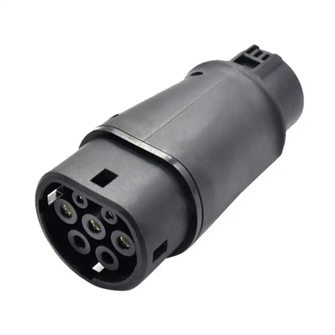 Black J1772 To IEC 62196-2 Type 1 To Type 2 EV Charger Adapter Connector for Type 2 Vehicles and Type 1 Stations, angled view