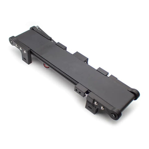 Compact Mini Conveyor Belt With Adjustable Speed And Forward Or Reverse For Lab Production Lines Friction Test Rig, black, bench top model.