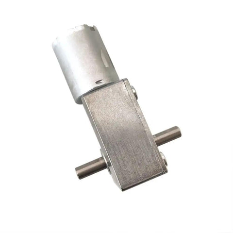 12V DC Worm Gear Motor With Dual Output Shafts Dope Torque, JGY370, showing metal construction and dual shafts