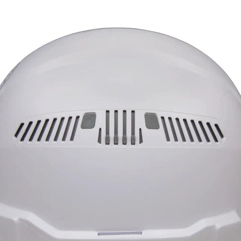 Close-up of vented shell on Hard Hat With Rechargeable Headlamp Mounts Front And Back Cap Style Vented Shell Padded Self-Wicking