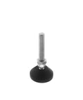 Totally Boss Swivel Furniture Leveling Feet With Glide Like Butter Smooth Action, Built Damn Tough Nylon Steel Absorbs Heavy Loads Up To Two Hundred Pounds Per Foot, Four Pack For Easy Home Setups Anywhere - single leveling foot with black base and silver threaded screw.