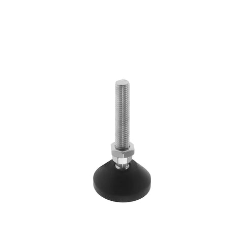 Totally Boss Swivel Furniture Leveling Feet With Glide Like Butter Smooth Action, Built Damn Tough Nylon Steel Absorbs Heavy Loads Up To Two Hundred Pounds Per Foot, Four Pack For Easy Home Setups Anywhere - single leveling foot with black base and silver threaded screw.