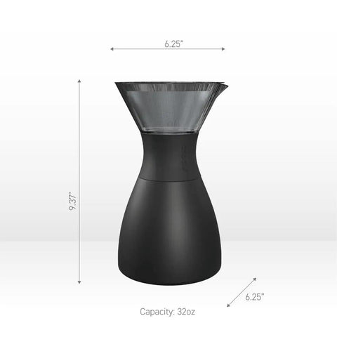Insulated 32 Oz Pour Over Coffee Carafe With Double Wall Vacuum Stainless Steel Filter And Take On The Go Burgundy Brew Maker