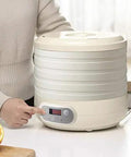 Compact Electric Food Dehydrator Machine For Fruit Jerky And Herbs With Five Stackable Trays digital timer and precise temperature dial.