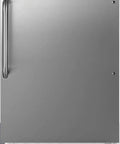 Slick Stainless Steel Undercounter All Freezer For Residential Space Featuring Adjustable Racks Door Bins Towel Bar Grip Smart Thermostat And No Fuss Defrost In A Super Compact Footprint, front view.