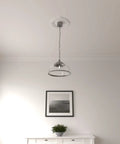 Benson Ceiling Medallion 13 1/8 Inch Exterior Diameter, 8 Inch Interior Diameter, installed with pendant light in modern room