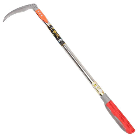 Scythe Tool Sickle Garden Tool With Long Handle, Detachable Blade, Heavy Duty Manganese Steel, Ergonomic Grip, red handle