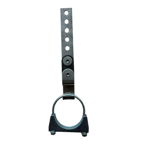 Swivel Style Exhaust Hanger Kit Four Piece Set With Three Inch Exhaust Clamp and metal hanger piece front view