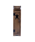 Free Standing Wooden Star Toilet Paper Holder In Special Walnut Finish with star cutout and door, viewed from side