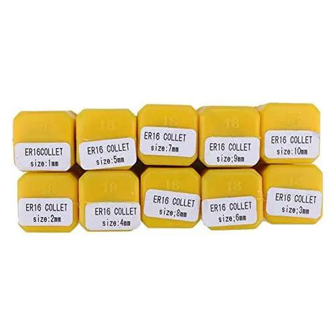 Beefy Collet Set 1 To 10Mm CNC Milling Lathe Tooling With Self Release High Clamping Force 10 Pc 65Mn Spring Steel in yellow packaging