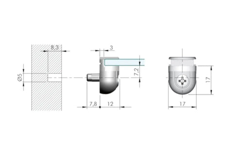 Heavy Duty Glass Shelf Pins With Nonslip Rubber Tops Premium Zinc Bracket Supports technical drawing with measurements and details.
