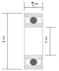 Diagram of Stainless Steel Mini Bearing 681 Full Bead 1 X 3 X 1 showcasing dimensions for four wheel drive and micro motors