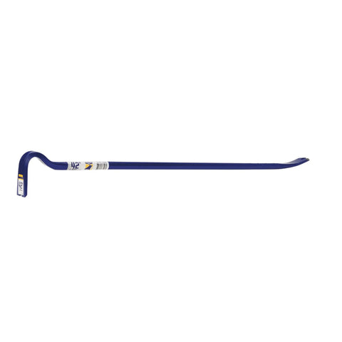 Heavy Duty 42 Inch Steel Wrecking Bar With Rounded 90 Degree End, Nail Pullers, Tri-Lobe Grip, Beveled Prying Tips, Side View