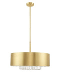 Gorgeous Six Light Pendant Featuring Brushed Nickel Drum Shade And Clear Faceted K9 Crystals, gold finish, modern design, stylish lighting.