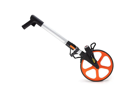 Heavy Duty Survey Measuring Wheel With Twelve Point Five Inch Roller Tracks Feet And Tenths Flawlessly for easy landscaping measuring.