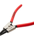 Heavy Duty Snap Ring Plier Set Four Piece Stainless Steel Includes 45 Degree Internal And External Pliers And Straight Internal And External Pliers For Easy Circlip Removal And Installation showing red-handled plier close-up