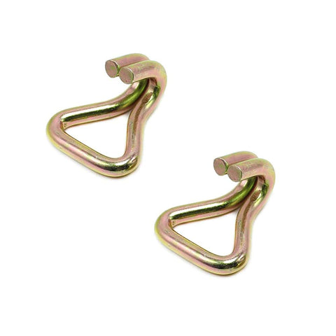 Beefy Heavy Duty Ratchet Tie Down Straps Kit With 4 Double J Hooks, showing two solid steel double J hooks for trailers