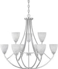 Tackwood 9-Light Chandelier In Satin Platinum Finish With Alabaster Glass, Built To Last Steel Construction, 35.25-Inch Square Frame