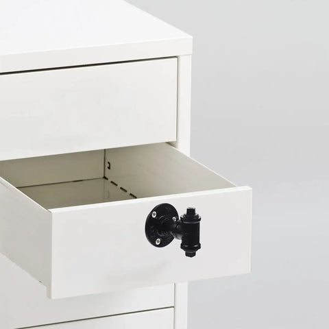 Industrial Water Pipe Cabinet Pulls 2 Pack Old School Retro Iron Style Closet Drawer Handles on white drawer