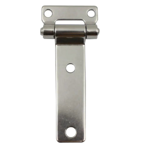Solid Forged Stainless Steel T Shaped Container Hinge, Highly Polished Marine Grade 304 Stainless, front view, 2 pack.