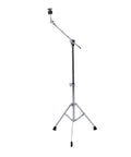 Heavy Duty Adjustable Drum Cymbal Stand With Foldable Iron Base For Gig Ready Setup showing a tall, chrome-plated, tripod design.