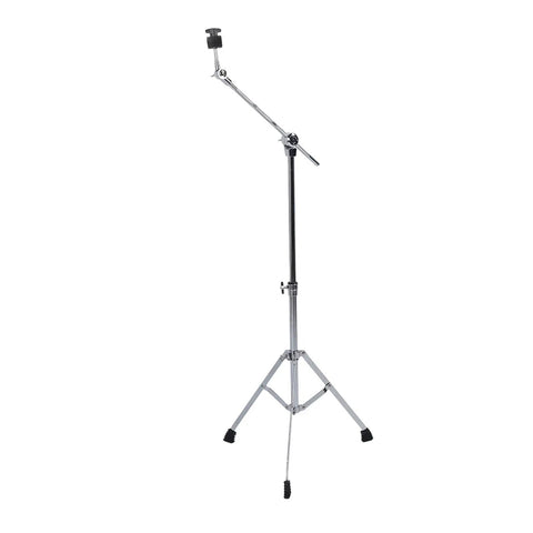 Heavy Duty Adjustable Drum Cymbal Stand With Foldable Iron Base For Gig Ready Setup showing a tall, chrome-plated, tripod design.