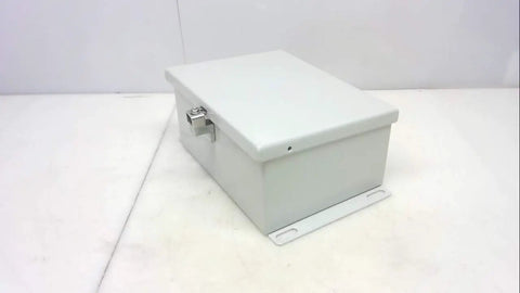 R3 Industrial Control Panel Enclosure Model 806Chnf gray built tough for the shop floor, side view with latch, heavy-duty metal cabinet