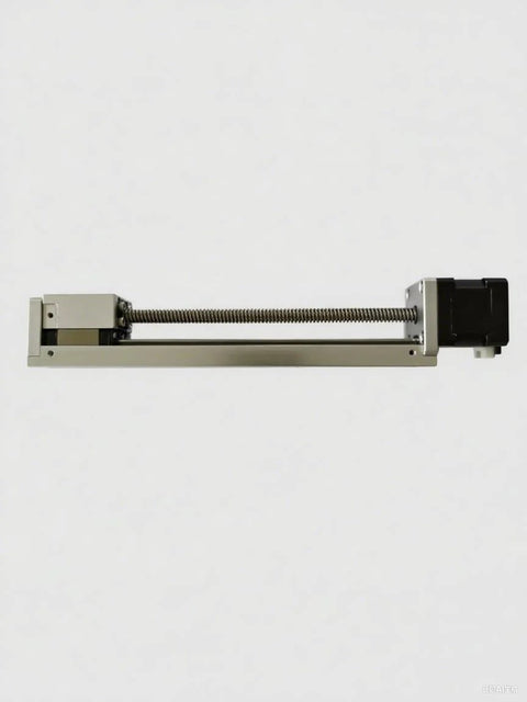Linear stage actuator with 150mm travel, aluminum rail, and NEMA 14 stepper motor on the right end