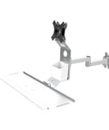 Heavy Duty Wall Mounted Monitor Arm With Slick Foldable Keyboard Tray For Zero Sweat Ergonomic Computer Desk Organization, side angle view.