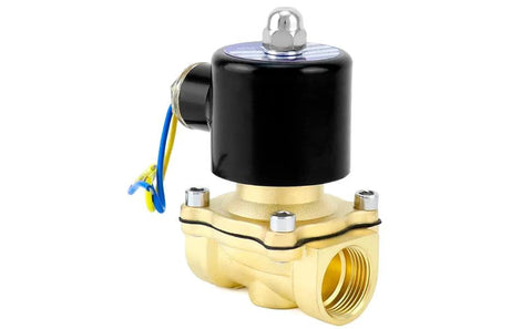 Three Quarters Inch Brass Solenoid Valve With Seals, 12V DC, Normally Closed, Fast Response For Air And Fuel Control, side view
