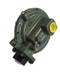 Front view of Marshall 1652-CFF propane LP regulator with green metal housing and yellow outlet port.
