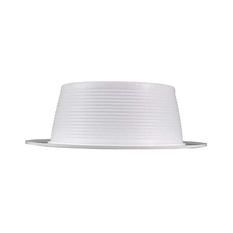 Six Inch White Recessed Lighting Baffle Trim Fits Standard Six Inch Housings Slick Glare Control No Fuss Spring Clip Installation Holds One Br40 Or Par38 Bulb Solid DIY Ceiling Light Upgrade side view showing white baffle design.