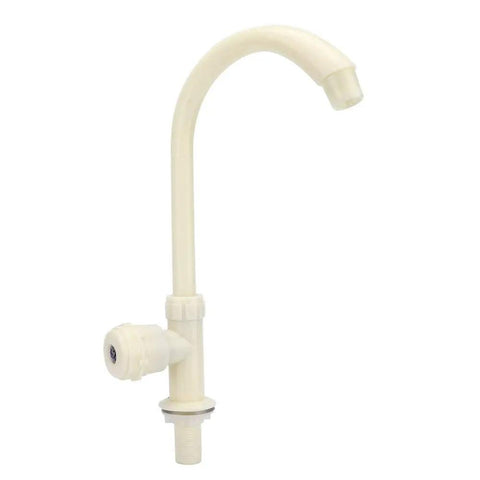 Maqulae ABS Plastic Kitchen Sink Faucet, G1/2in Single Cold Rotating with curved spout and quick connect fitting.