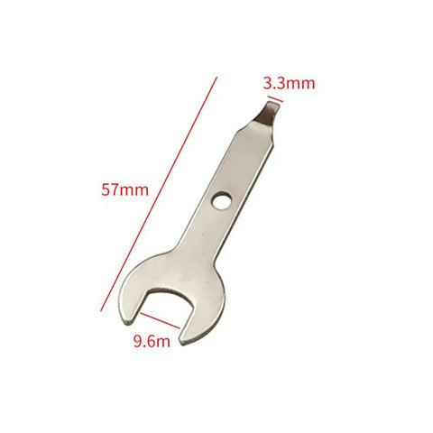 Detail view of wrench from Four Piece Collet Wrench Kit For Dremel Rotary Tools, 57mm length, stainless steel material.