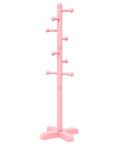 Freestanding Coat Rack With Eight Hooks And Adjustable Height, Tree Style Hallway Organizer For Bedroom, Entryway And Office, Keeps Hats, Bags, And Accessories Neatly Stored In Pink, A Real Space Saver. Image of pink coat rack with cross base.